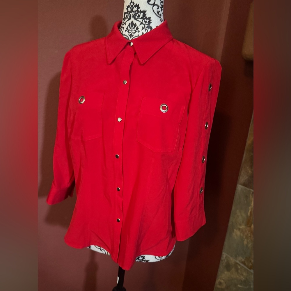 Red Button-Up Women's Top